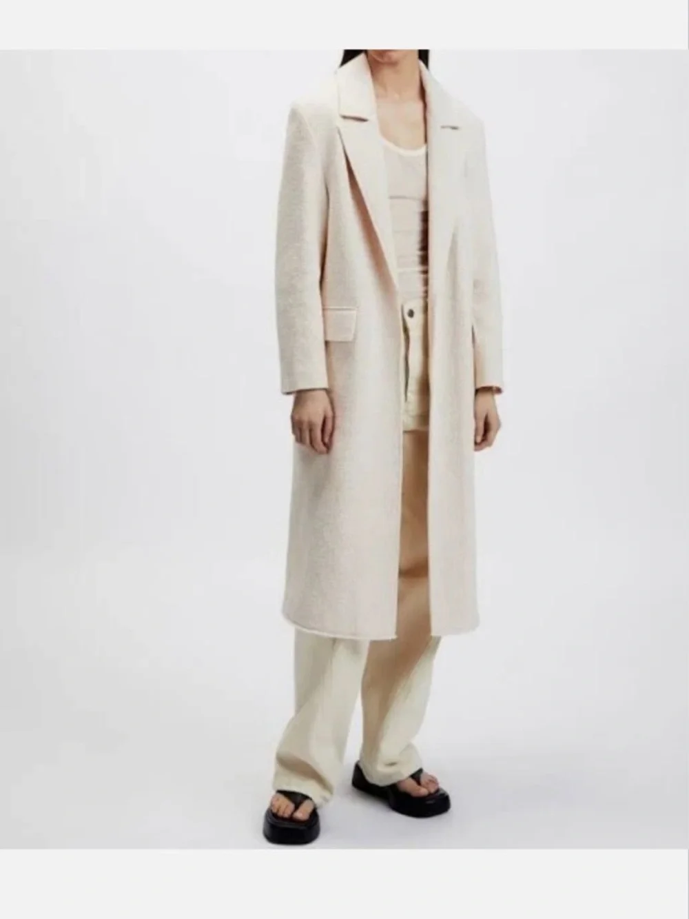 Zara Rustic Long Textured Coat Ecru Ivory - Picture 15 of 16